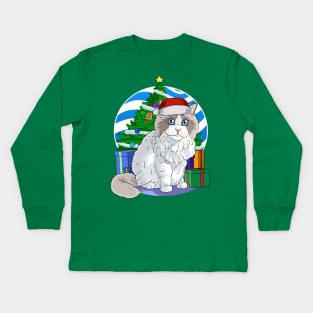 Ragdoll Cat Santa Christmas Gift Kids Long Sleeve T-Shirt